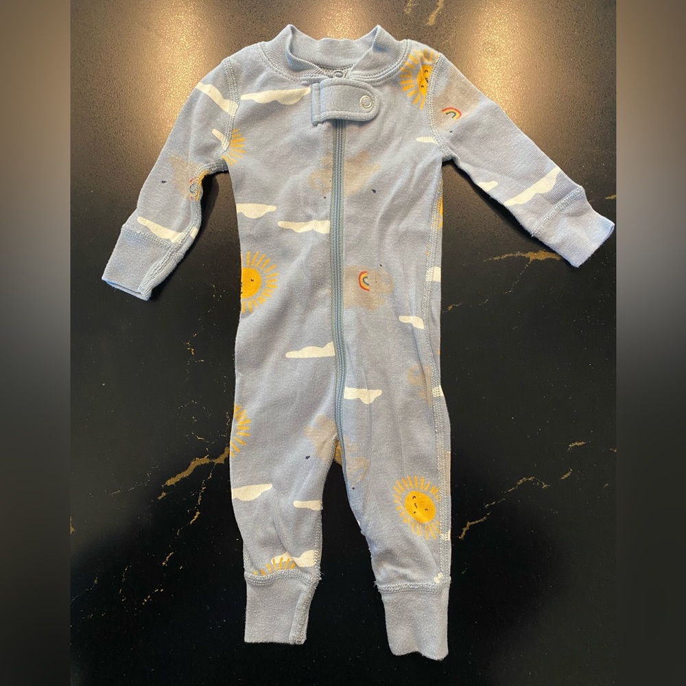 Hanna Andersson Blue Footie with Yellow Sun and Cloud Design